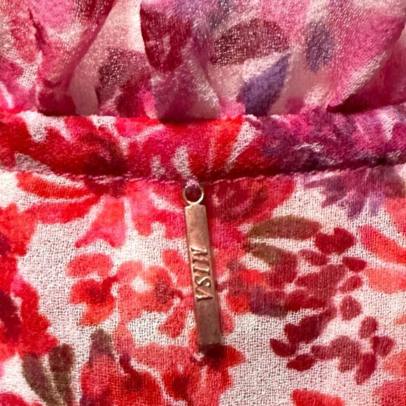 MISA Los Angeles Leeva Pink Floral Bell Sleeve Mini Ruffle Dress Women’s XS - Picture 3 of 8